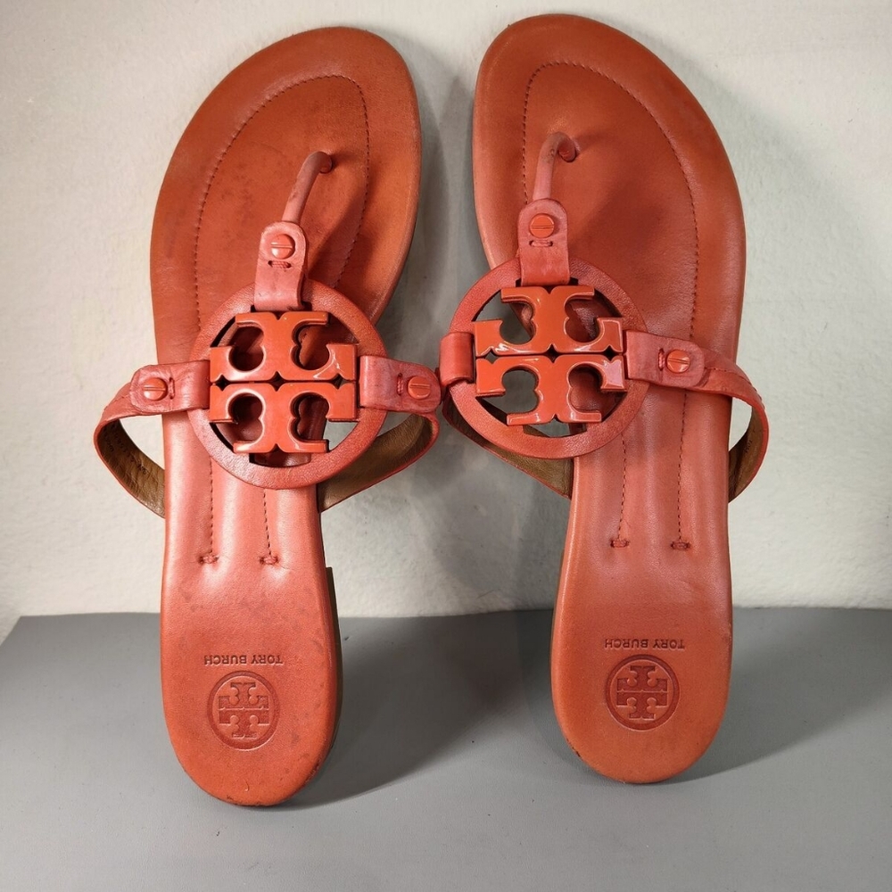Tory Burch Designer Miller Red Orange Poppy Sandals Thong 9.5